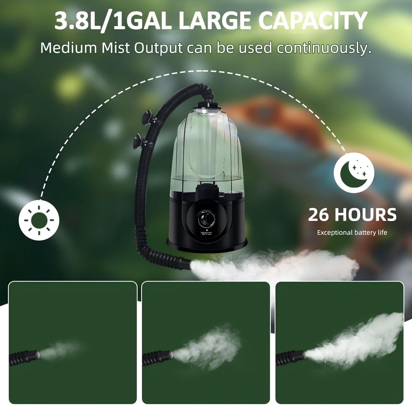 Coospider 3.8L Reptile Fogger Mister, Quiet Reptile Humidifier for Reptiles Tank, Terrarium Humidifiers with Extended Tube, Automatic Reptile Misting System for Reptiles Amphibians Herps Vivarium