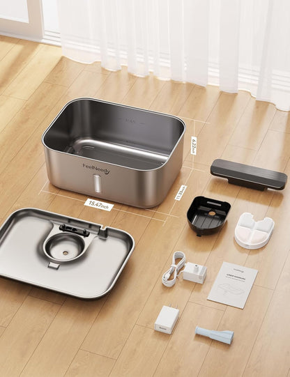 3.2Gal/12L Dog Water Fountain for Large Dogs, Ultra-Quiet Stainless Steel Dog Water Bowl Dispenser with Swirling Water Flow, Pet Water Fountain with Visual Water Level for Large Dogs Cats & Multi-Pet