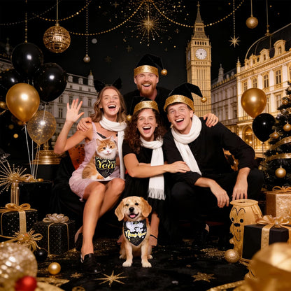 New Years Dog Bandana 2PCS, Happy New Year Dog Bandana for Boys and Girls, Adjustable Pet Neckerchief for Pet Gifts