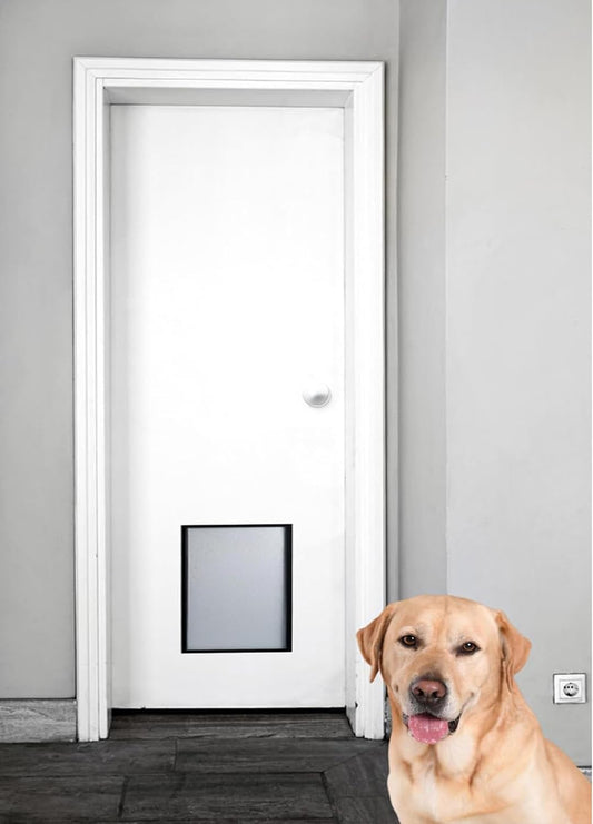 Dog Door 32"*80" Solid Wood Door,Pre-Installed Pet Door&Interior Door &Cat Door. Pet Door for Exterior/Interior, Right Pre-Assembled (Training Guide+Fitting+Residential Doors)