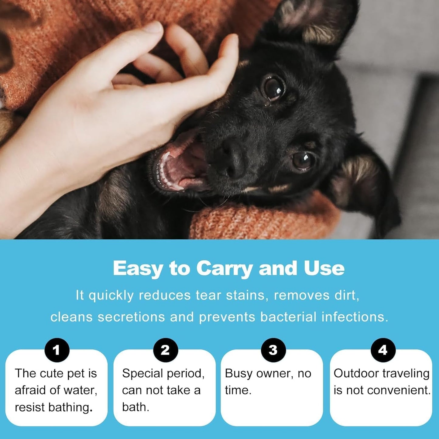 Pet Cleaning Glove Wipes for Dogs & Cats, Cleaning and Deodorizing Disposable Bathing Wipes for Fur, Paws and Butt,Rinse Free for Grooming and Travel, Hypoallergenic Unscented, 6 PCS