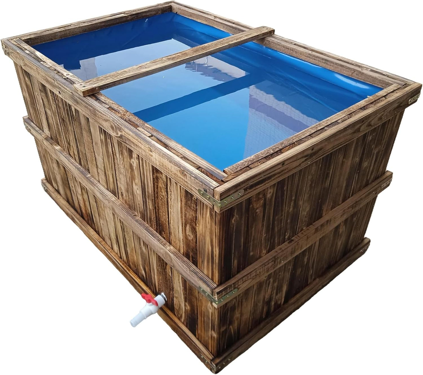 Above Ground Fish Pond,Solid Wood Frame Koi Tank with Drain Valve,Canvas Turtle Pool,Wooden Aquarium for Koi Carp or Hydroponic Cultivation 47 * 31.5 * 27.5in / 137Gal