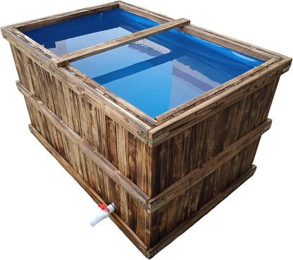 Above Ground Fish Pond,Solid Wood Frame Koi Tank with Drain Valve,Canvas Turtle Pool,Wooden Aquarium for Koi Carp or Hydroponic Cultivation 47 * 31.5 * 27.5in / 137Gal