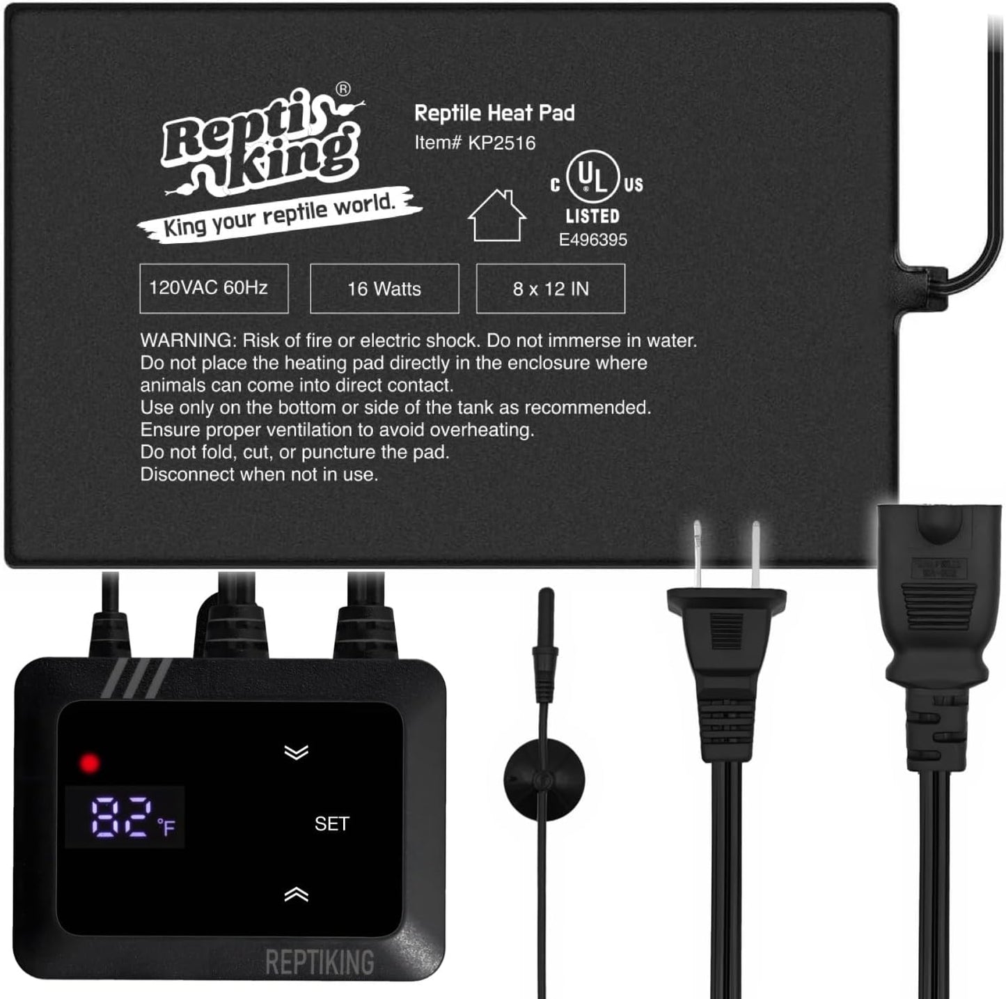 Reptile Heat Pad 16W with PID Dimming Thermostat, Adjustable Thermostat Heating Pad for Reptile Tank, Lizard, Snake, Bearded Dragon, Hermit Crab, Terrarium Heating Mat for Reptiles