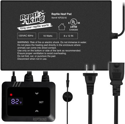 Reptile Heat Pad 16W with PID Dimming Thermostat, Adjustable Thermostat Heating Pad for Reptile Tank, Lizard, Snake, Bearded Dragon, Hermit Crab, Terrarium Heating Mat for Reptiles