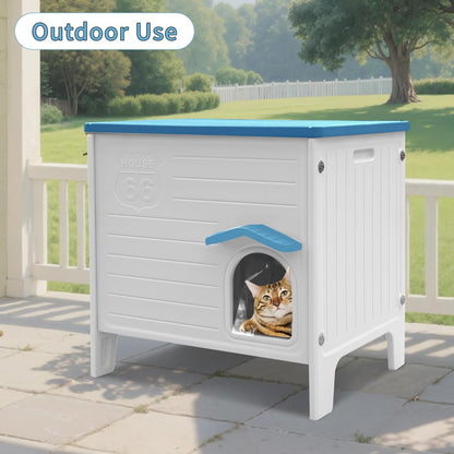 Rockever Plastic Outdoor Cat House, Waterproof Cat House for Outdoor Cats with Escape Door, Sturdy Feral Cat House Outdoor Indoor, Spacious and Clean Easily (Blue,M)