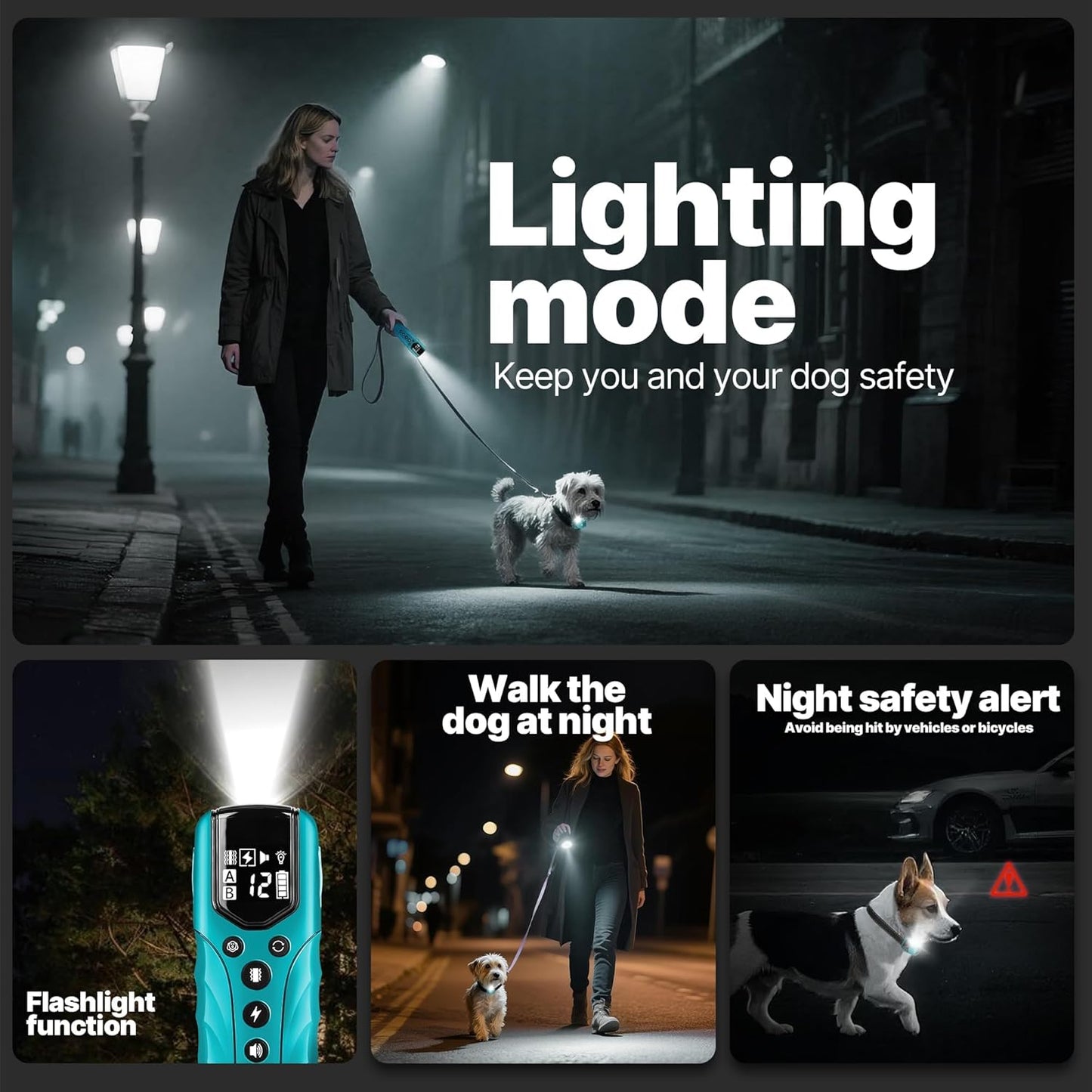 Tiniest Small Dog Shock Collar, Lightest Dog Training Collar with 2000ft Remote, Tailored for Small Dogs 5-15lbs & Medium Large Dogs, Beep, Vibrate, Shock, Lighting, Waterproof, Rechargeable，Cyan