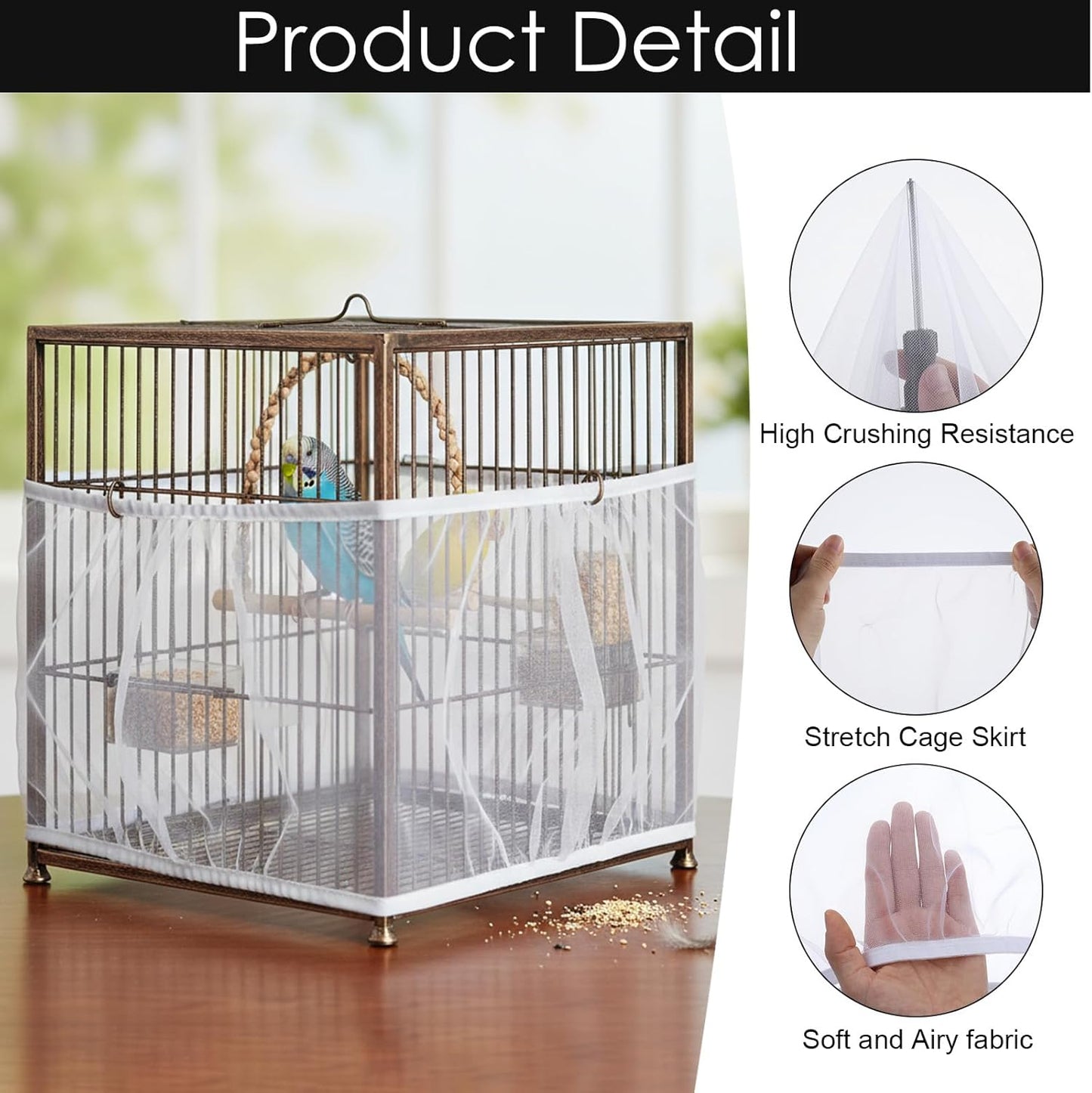 Bird Cage Seed Catcher, White Breathable Seed Catcher for Bird Cage Birds Cages Net Birds Cages Accessories for Parrot Enclosures Stops Scatter