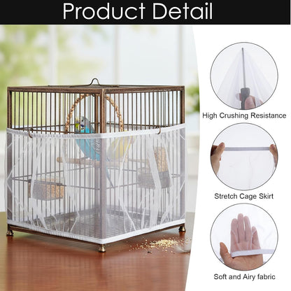 Bird Cage Seed Catcher, White Breathable Seed Catcher for Bird Cage Birds Cages Net Birds Cages Accessories for Parrot Enclosures Stops Scatter