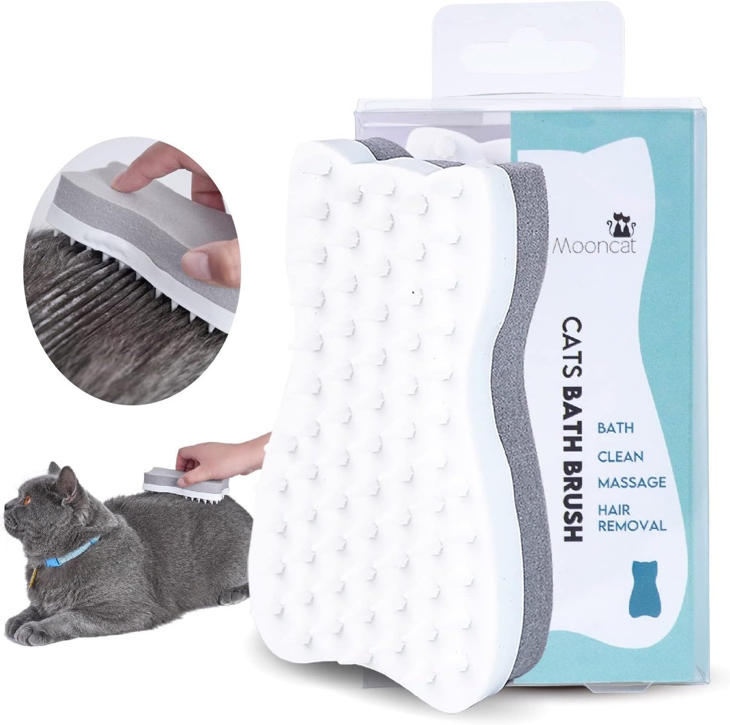 Mooncat Ear Cleaner Finger Wipes for Cats & Dogs and Silicone Grooming Brush Bundle - Gentle Ear Care Solution and Deshedding Massage Comb for Indoor Kittens