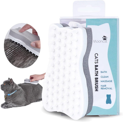 Mooncat Ear Cleaner Finger Wipes for Cats & Dogs and Silicone Grooming Brush Bundle - Gentle Ear Care Solution and Deshedding Massage Comb for Indoor Kittens