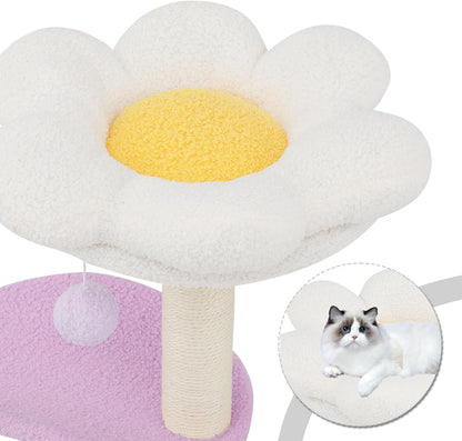 Flower Cat Tree with Scratching Post, Small Cat Tower for Indoor Cats, Cat Climbing Tower for Indoor Kittens Cat Tree Tower for Small Spaces, Cozy Condo & Plush Perches, 33" Purple