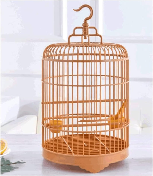 High-Strength Plastic Bird Cage, Vintage Round Birdcage with Rolling Stand, Waterproof Flight Bird Cage with Portable Hooks
