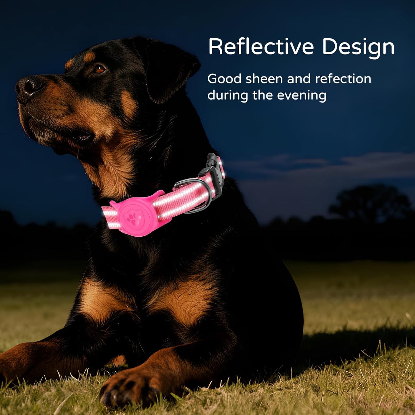 Airtag Dog Collar, Dog Collar with Airtag Holder Compatible for Apple Air Tag, Fit Circle Airtag Holder(Not Fit Other Shapes) for Large Dogs IP68 Waterproof(Rose Red,L)