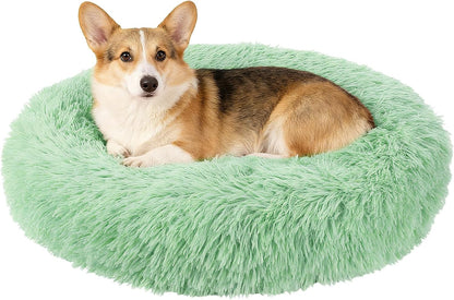 Cat Dog Bed, Round and Soft Fluffy Donut Plush Pet Bed Anti-Anxiety Pet Cushion 27.4 Inches, (Green), Intended for Small Medium Animals Dogs/Cats