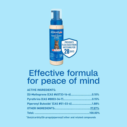 ADAMS Plus Flea & Tick Foaming Shampoo & Wash for Cats & Kittens Over 12 Weeks, Sensitive Skin Flea Treatment for Cats & Kittens, Kills Adult Fleas, Ticks and Lice On Contact, 10 Ounces
