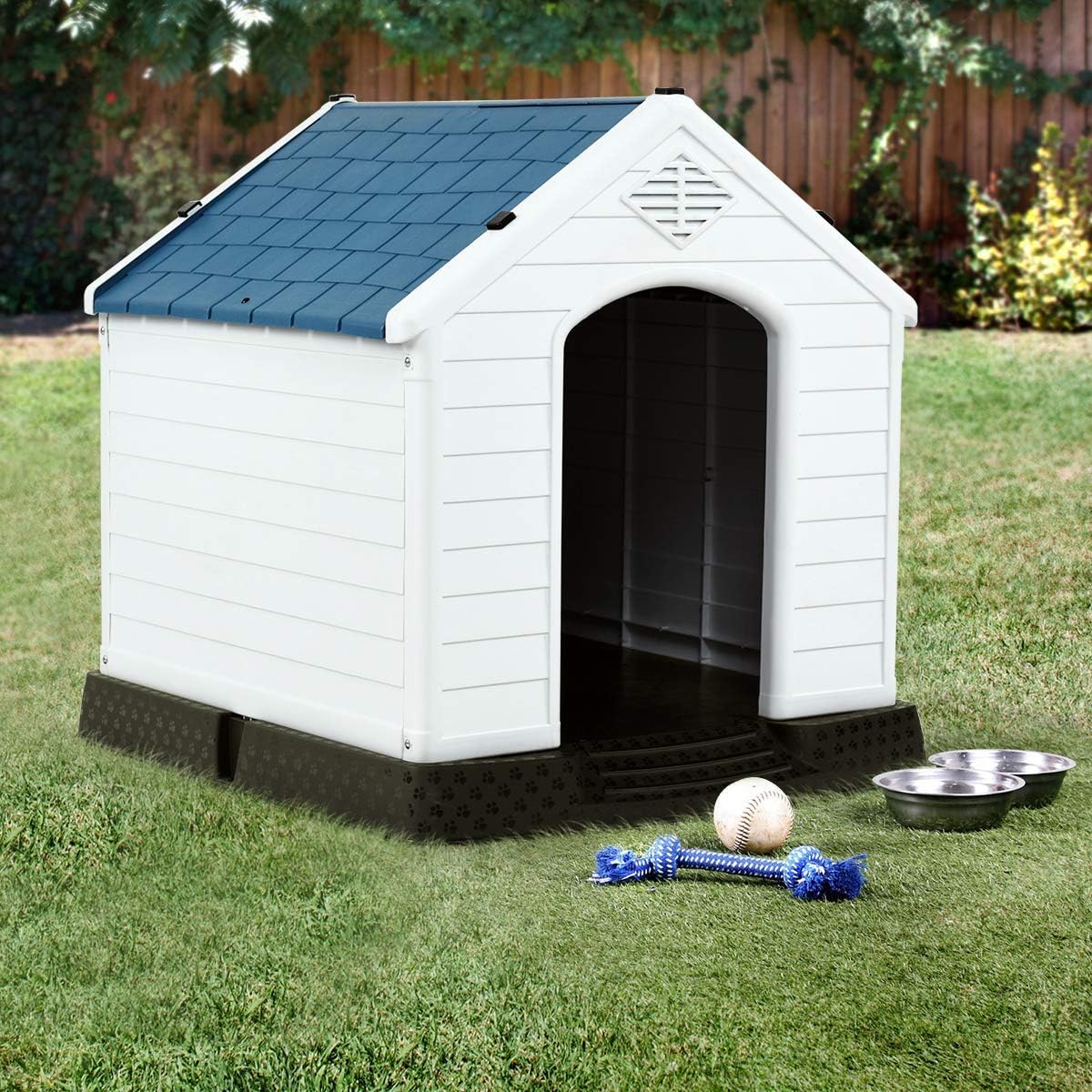 Giantex Dog House for Medium Dogs, Waterproof Plastic Dog Houses with Air Vents and Elevated Floor, Easy to Assemble, Outdoor Cat House Feeding Station Indoor Patio Backyard Dog Kennel House