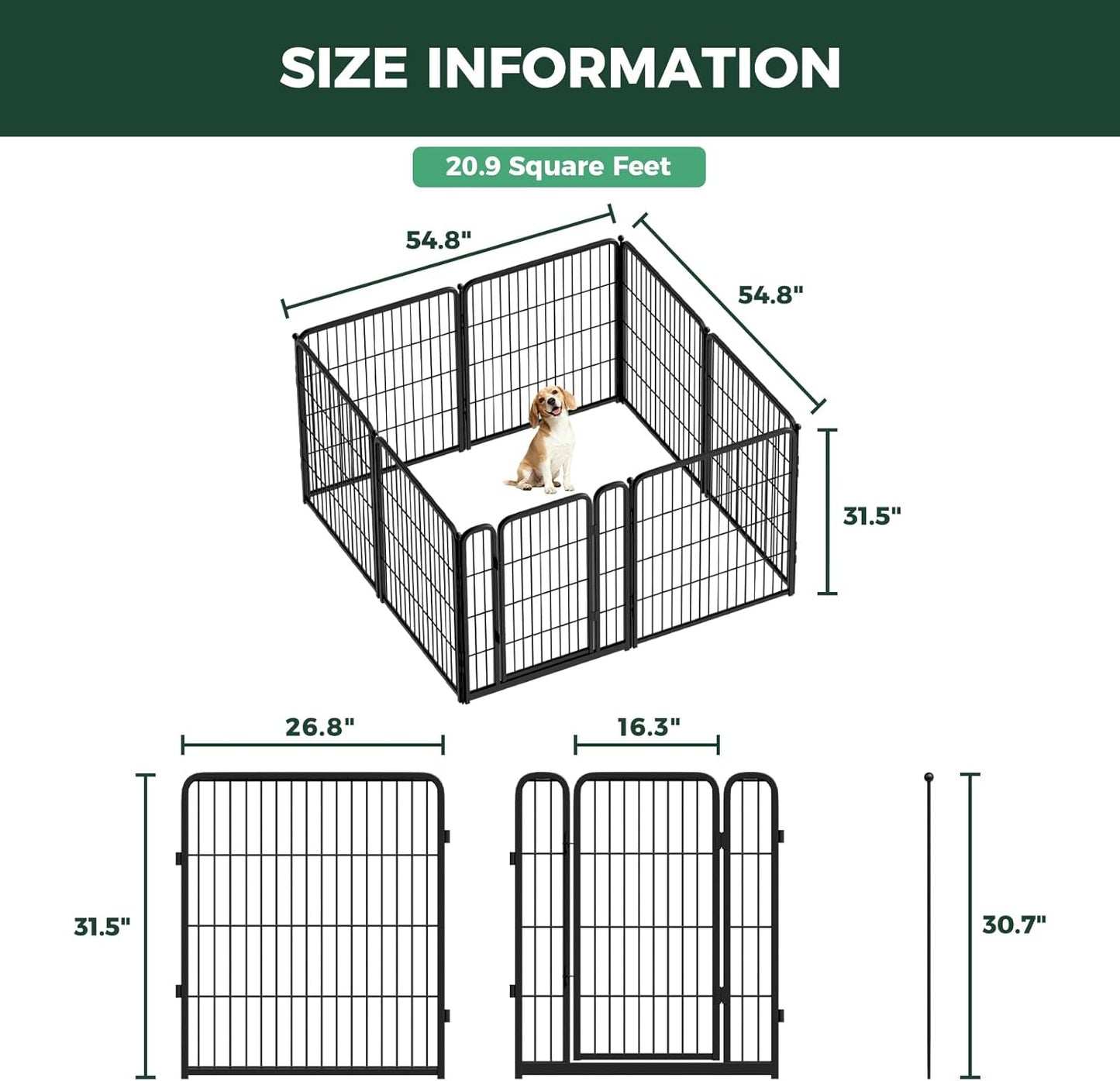 FXW Homeplus Unleashed Indoor Dog Playpen - Stress-Free and Safe Play, Heavy Duty 32 Inch 8 Panels Dog Pen for Small and Medium Dogs, Black│Patented