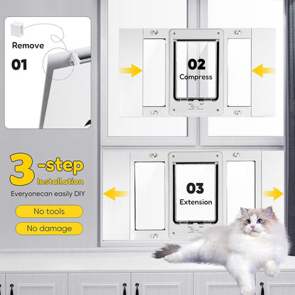 Full-Size Window Pet Door for Cats & Small Dogs, Width Adjustable Fits Sliding Windows, 10-Min Install, Aluminum Frame, HD High-Transparency Glass, Weatherproof Design, Magnetic Close