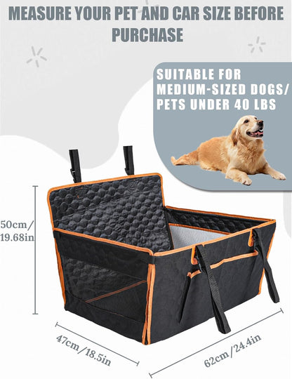 Dog Car Seat for Large Dogs,Waterproof Fabric with Breathable Mesh&Adjustable Dog Seat Belt for Car,Dog Bed for Back Seat Up to 40 LB-Medium Orange