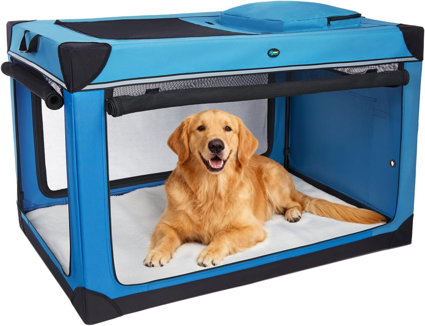 Ownpets 48 inch XXL Collapsible Dog Crate for Large Dogs, Portable Travel Dog Crate, 4-Door Foldable Pet Kennel with Durable Mesh Windows and Soft Mat, Blue
