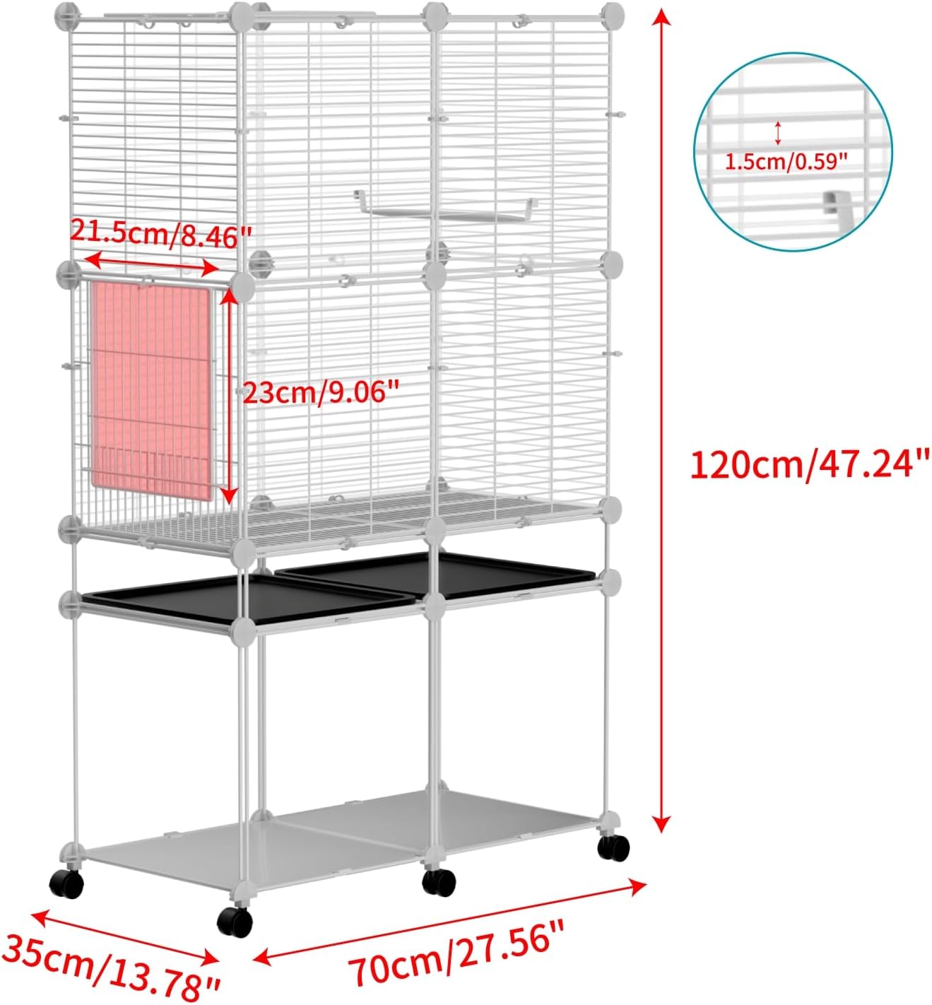 Standing Large Bird Cage, Parakeet Cage with Detachable Stand & Wheels, Wide Flight Birdcage for Parrot Cockatiel Conure Budgie Canary Finch Lovebird