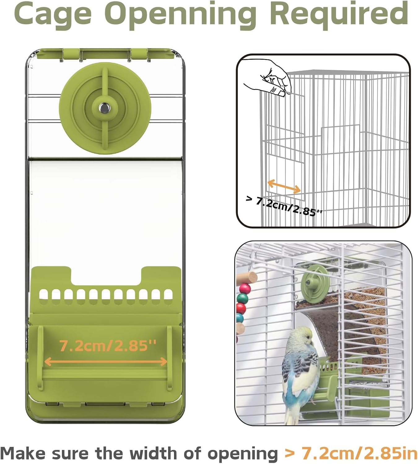 Automatic Bird Feeder, Bird Cage Feeder with Perch for Parakeet Canary Cockatiel Finch (Green)