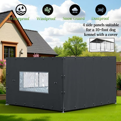 Outdoor Kennel Enclosure Cover, Kennel Side Cover Suitable for 10'W x 10'L Outdoor Kennels, Featuring Multiple Elastic Ball Ropes and a Winter Kennel Side Cover with Observation Window.