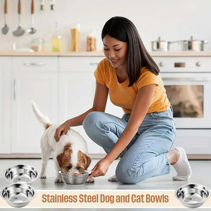 Stainless Steel cat Bowls，6PCS Bowls Whisker Friendly,Elevated Stand,Dishwasher Safe Shallow Wide Flat Food Bowls,Metal Dishes Whisker Fatigue Relief,Replacement Basic Plates