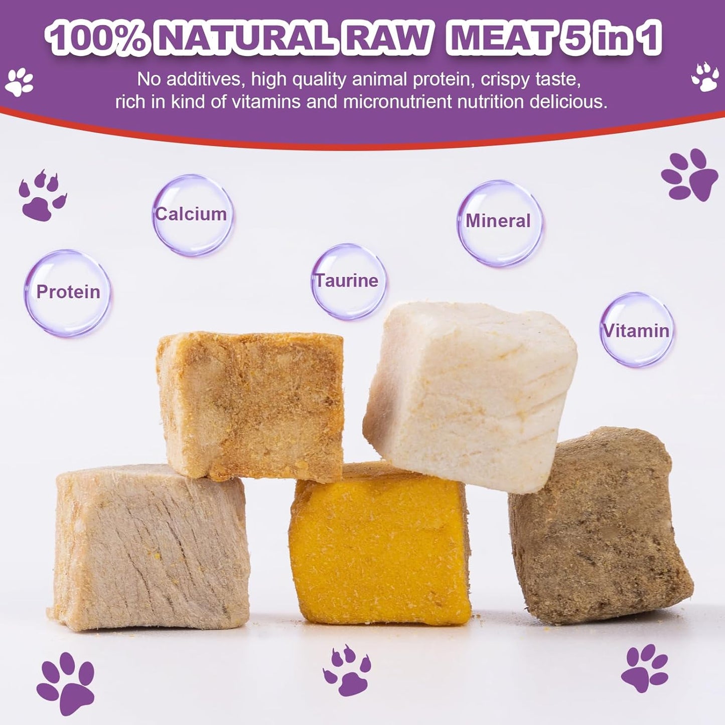 Dylan's cabin Cat Dog Food - Freeze Dried Dog Treats 5 in 1 Meat Chicken Duck Salmon Yolk Chicken Liver Meat Natural Human-Grade Cat Snack(142g)