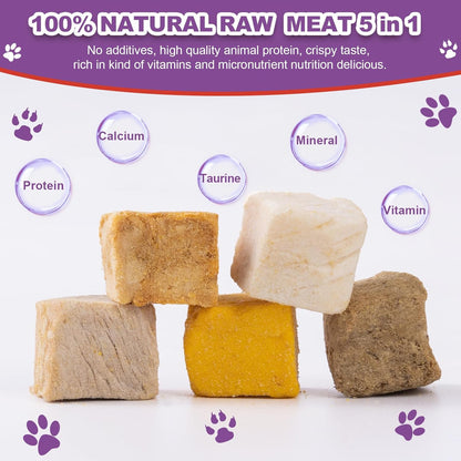 Dylan's cabin Cat Dog Food - Freeze Dried Dog Treats 5 in 1 Meat Chicken Duck Salmon Yolk Chicken Liver Meat Natural Human-Grade Cat Snack(142g)