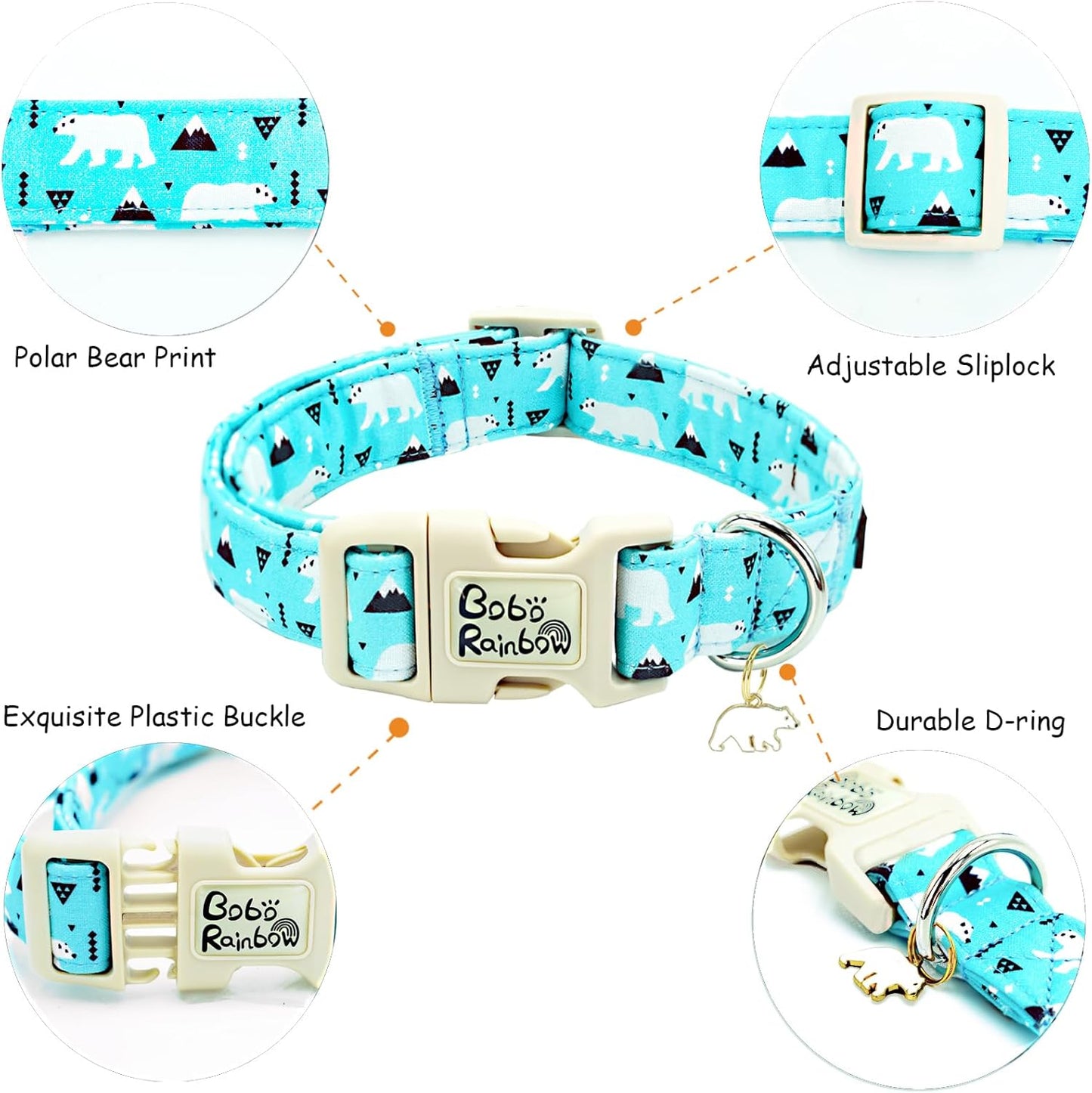 Dog Collar, Blue Bear Print Cute Pet Collars Durable Plastic Buckle Collars Adjustable Pet Collar for Small Girl or Boy Dogs