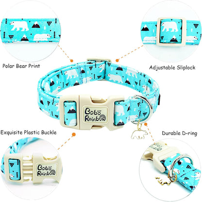 Dog Collar, Blue Bear Print Cute Pet Collars Durable Plastic Buckle Collars Adjustable Pet Collar for Small Girl or Boy Dogs