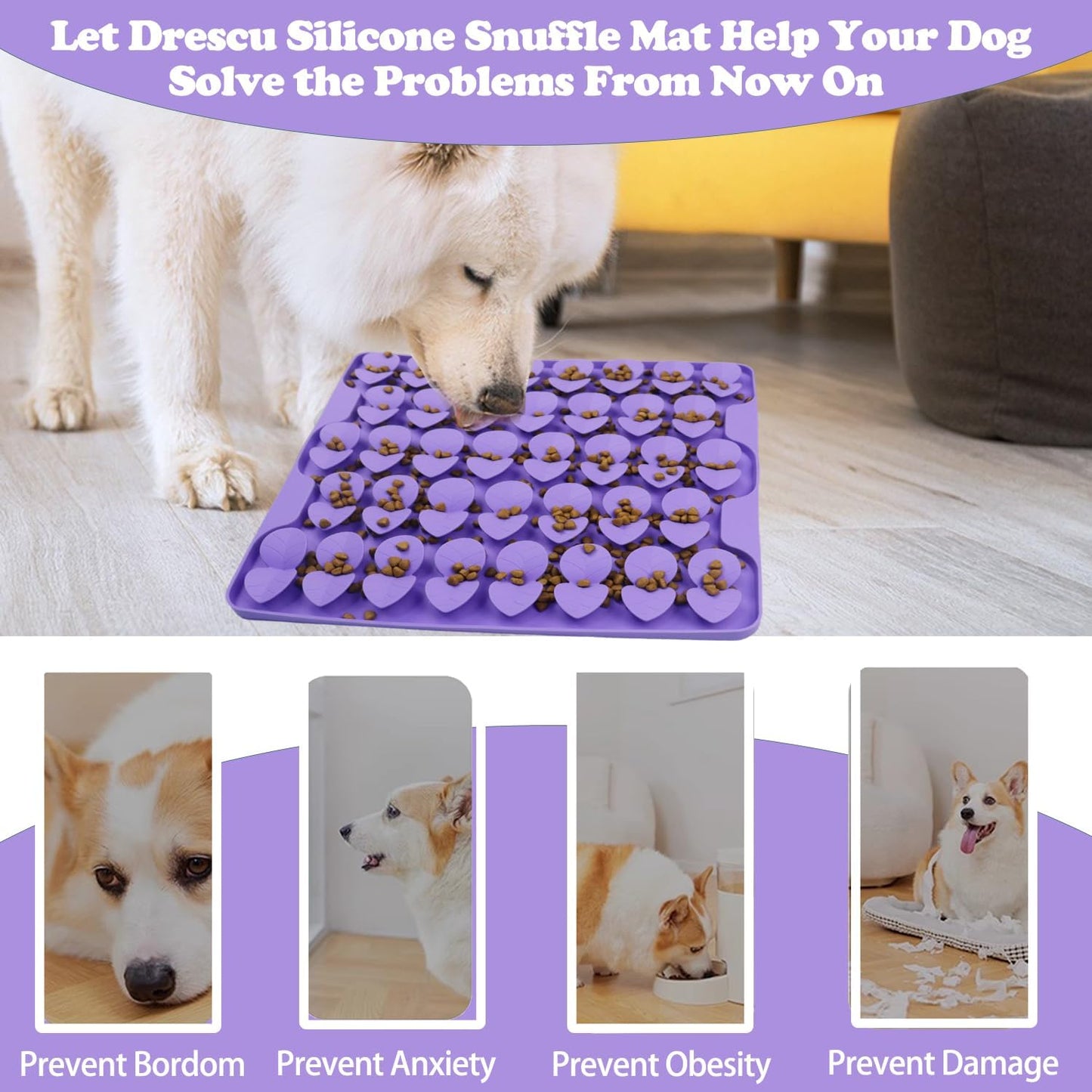 Dog Lick Mat & Snuffle Mat for Dogs – Slow Feeder Licking Mat with Suction Cups, Dog Enrichment Toys for Anxiety Relief, Training Smell & Natural Foraging, Slow Eating for Large Breed（Large Silicone ）