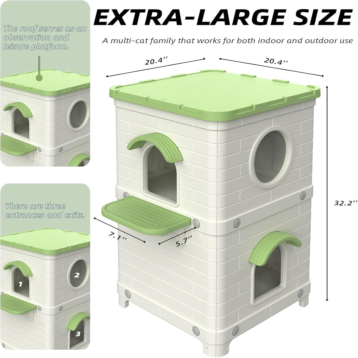 2-Story Large Outdoor Cat House - Weatherproof & Waterproof Elevated Shelter for Feral Cats, Sturdy Plastic Design, Easy Assembly Indoor/Outdoor Use