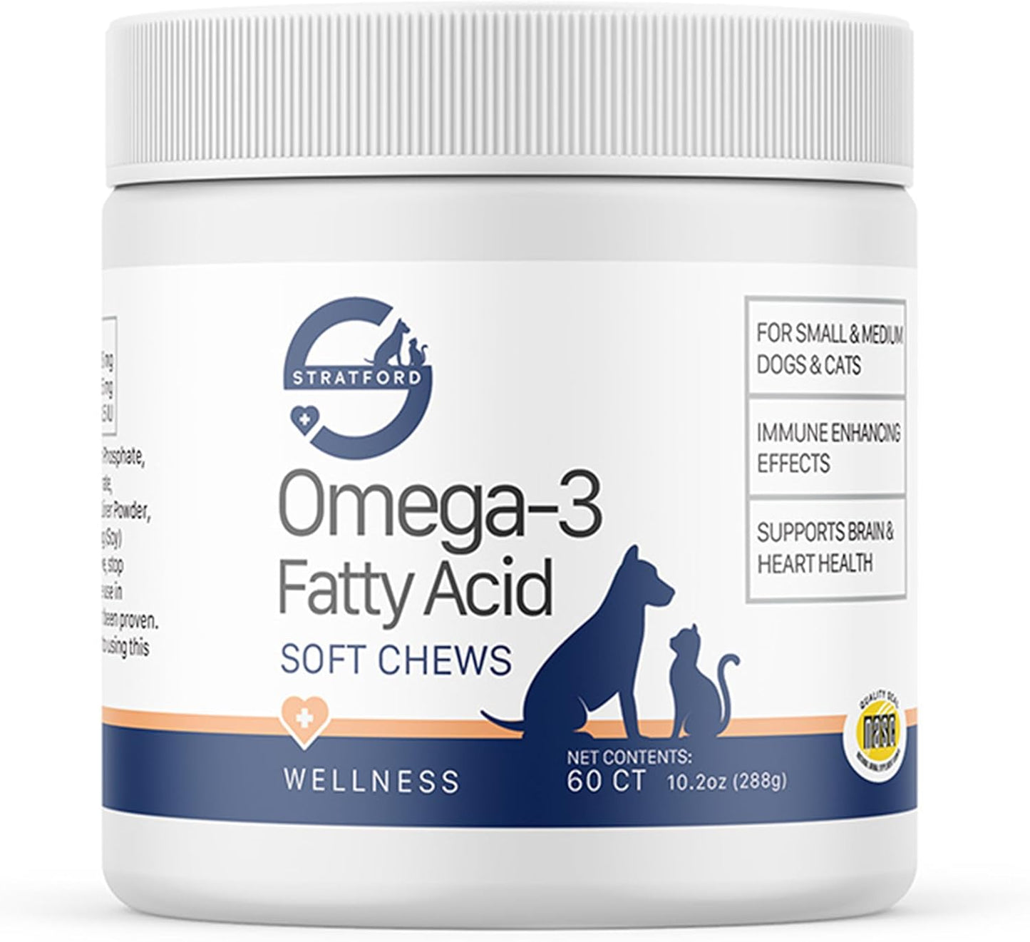 Stratford Pharmaceuticals EZ Chew Omega 3 Fatty Acid Soft Chew Max Strength - Dog Omega 3 Supplement - Soft Chew Treats with Fish Oil for Dogs - Small and Medium Dogs - 60 Soft Chews