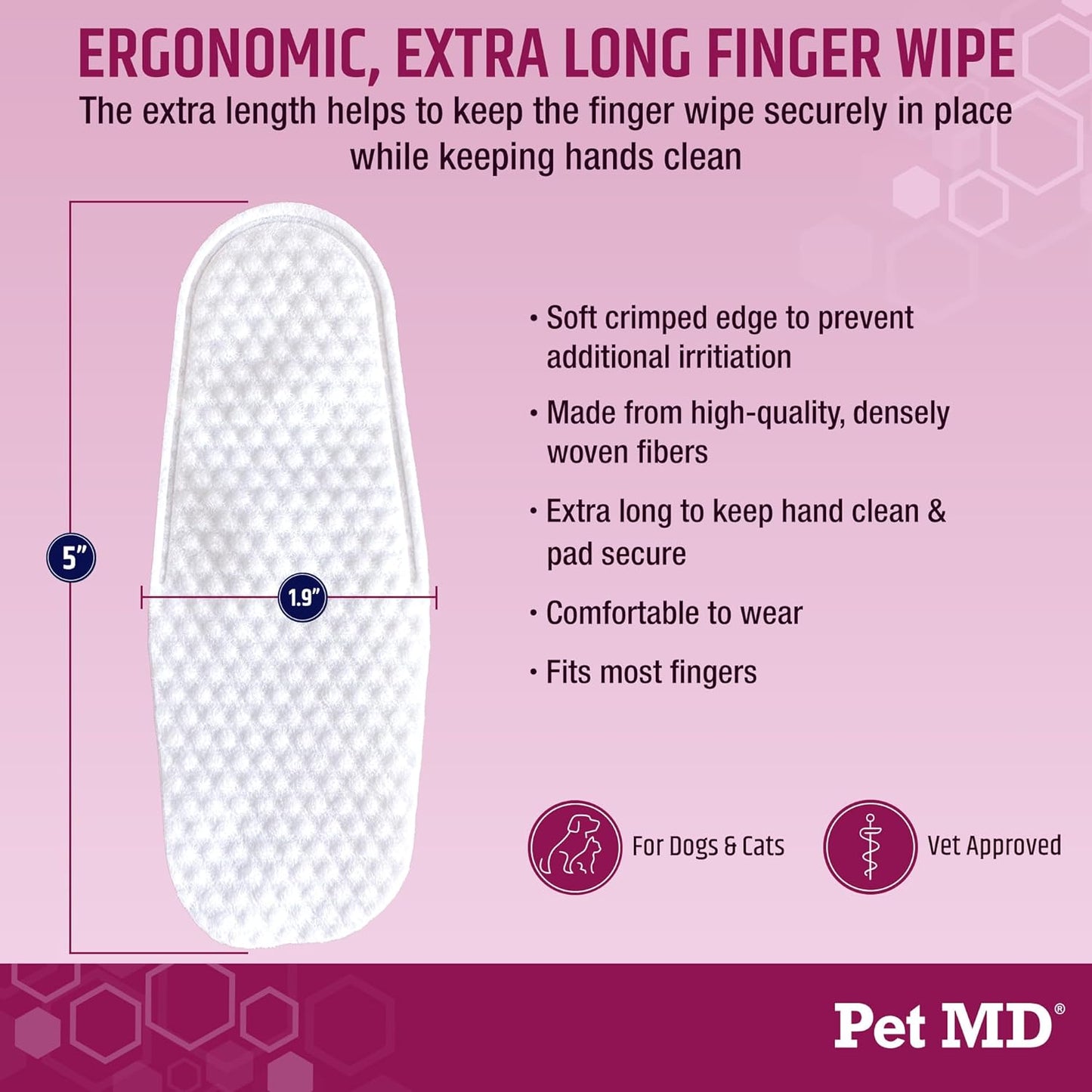 Pet MD Wrinkle Finger Wipes for Dogs & Cats - Dog Tear Stain Remover and Debris Cleaner for Skin Folds - Fragrance-Free & Hypoallergenic Grooming Wrinkle Wipes French Bulldog, Pug, and More - 50ct