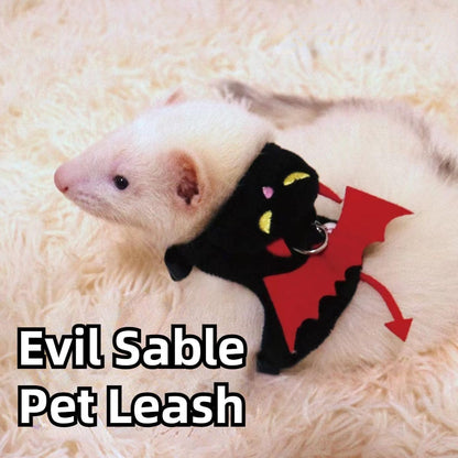Ferret Harness and Leash, Adjustable Ferret Walking Vest for Squirrel and Small Animal, Soft and Breathable Small Animal Lead Leash with Evil Wings and Safe Bell (Red)