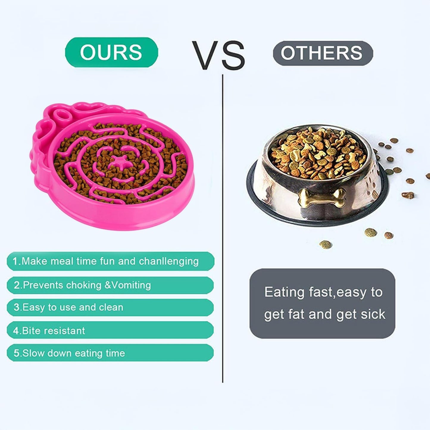 Slow Feeder Dog & Cat Bowl - Interactive Maze Puzzle Dish for Healthy Digestion, Anti-Gulping Food Grade Feeder(Pink)