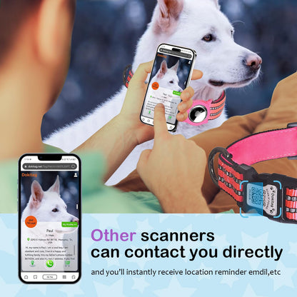 Reflective Dog Collar with Apple AirTag Holder & QR Code Pet ID Tag,Soft Nylon Adjustable Dog Tracker Collar with Safety Lock for Large Dogs(Rose Red, L)