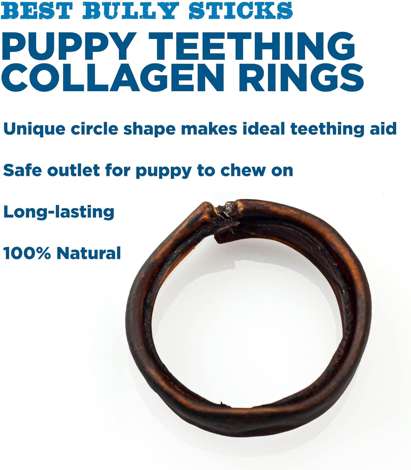 Best Bully Sticks Puppy Teething Rings - Single Ingredient Natural Collagen Puppy Chews for Teething - Bones for Small Dogs - Enrichment, Mental Stimulation, 10 Count