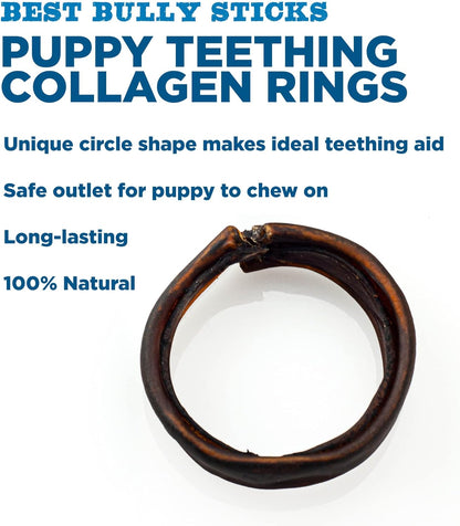 Best Bully Sticks Puppy Teething Rings - Single Ingredient Natural Collagen Puppy Chews for Teething - Bones for Small Dogs - Enrichment, Mental Stimulation, 10 Count