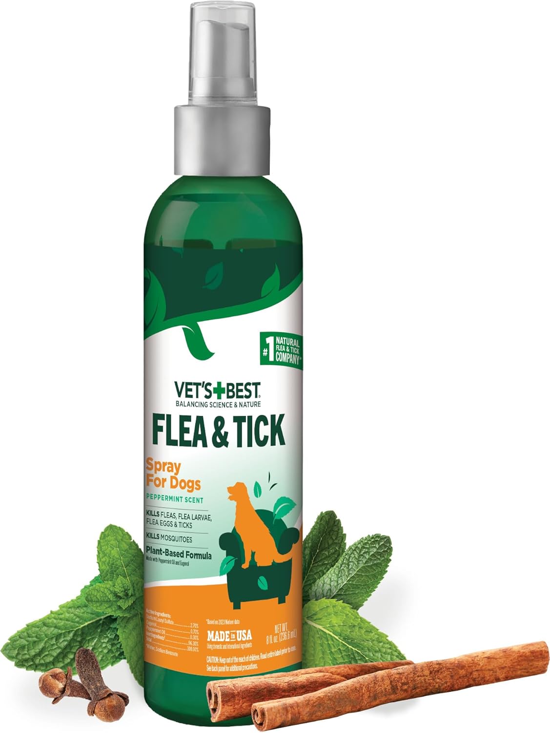 Vet's Best Natural Flea and Tick Spray for Dogs – Plant-Based Flea Repellent with Certified Essential Oils – Natural Pest Control and Prevention – Non-Toxic Formula for Home Use – 8 oz Bottle