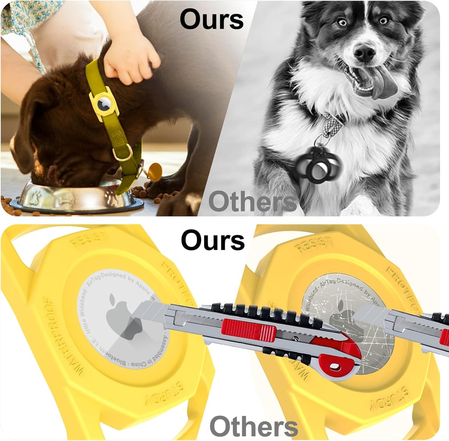 SANKALA Airtag Dog Collar Holder, [1 Pack] Waterproof Airtag Case for Dog Collar, TPU & Silicone Full Body Covered Anti-Lost Apple Air Tag Collar Holder Protective Airtag Case for Pet Collar, Yellow