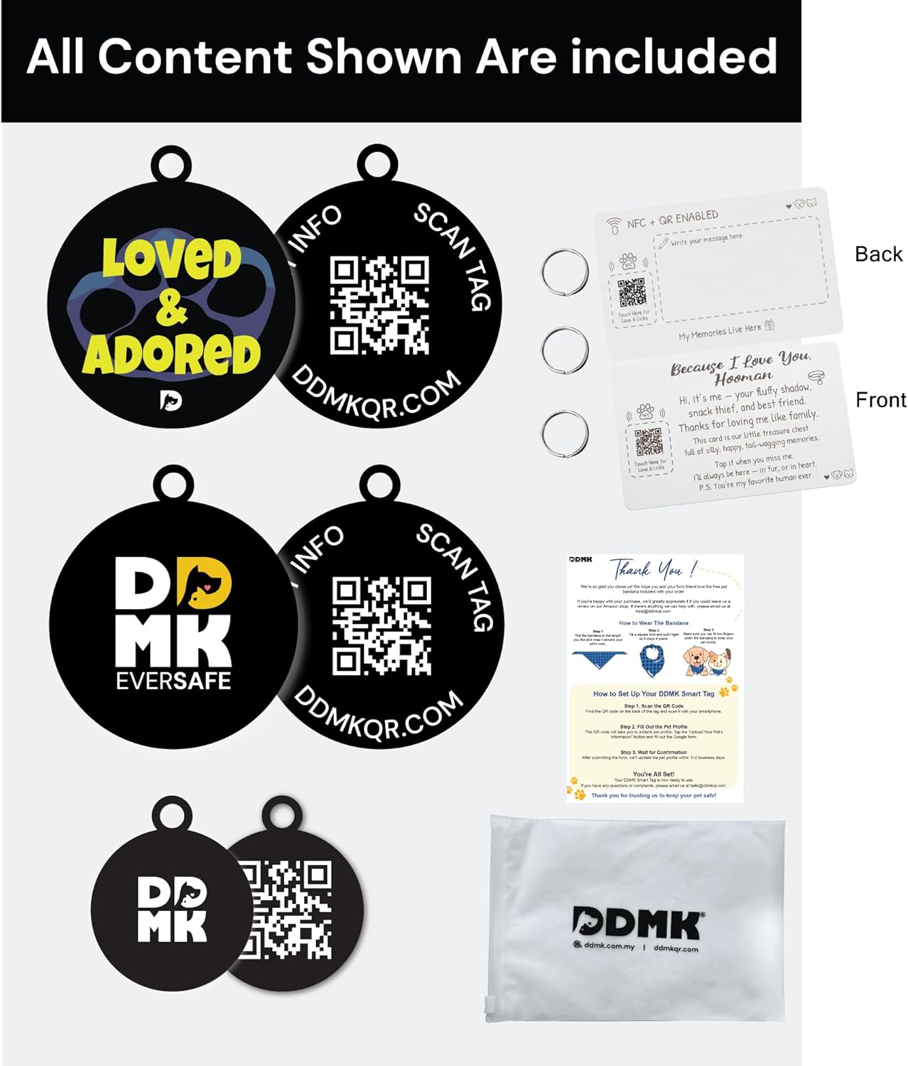 DDMK Smart Pet ID Tag with QR Code – Digital Pet Profile-38-LOVED & ADORED-38