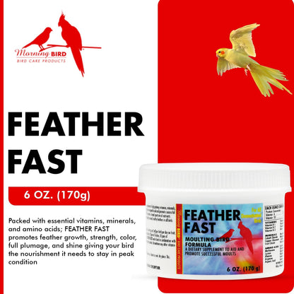 Morning Bird Feather Fast 6 Oz – Multi-Vitamin During Molt - Molting Support Supplement for Birds – Amino Acid & Vitamin Powder Formula– Promotes Feather Growth, and Full Plumage – for All Adult Birds