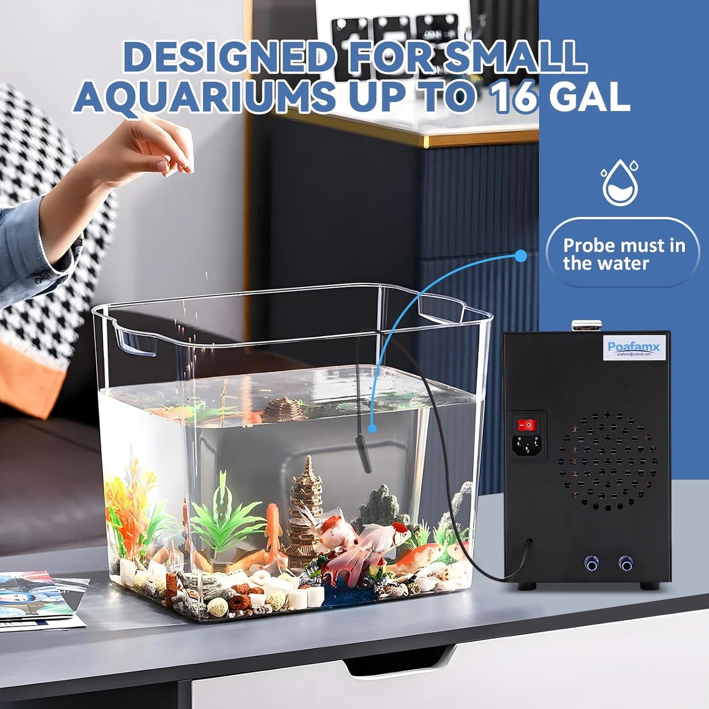 Poafamx 16gal Aquarium Chiller Small Water Chiller for Househod Fish Tanks Coral Crystal Shrimp 110V with Pump (Chiller, 60L/16Gal)