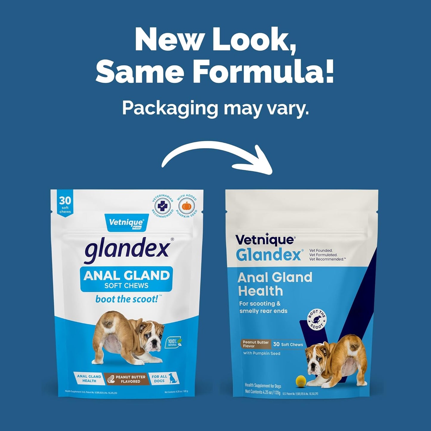 Vetnique Glandex Anal Gland Soft Chew Treats with Pumpkin for Dogs Digestive Enzymes, Probiotics Fiber Supplement for Dogs Boot The Scoot (30ct, Peanut Butter Chews)
