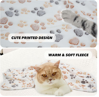 1 Pack 3 Small Puppy Blankets Super Soft Warm Sleep Mat Fluffy Premium Fleece Pet Blanket Flannel Throw for Dog Puppy Cat - White Paw Print Small(23"x15")