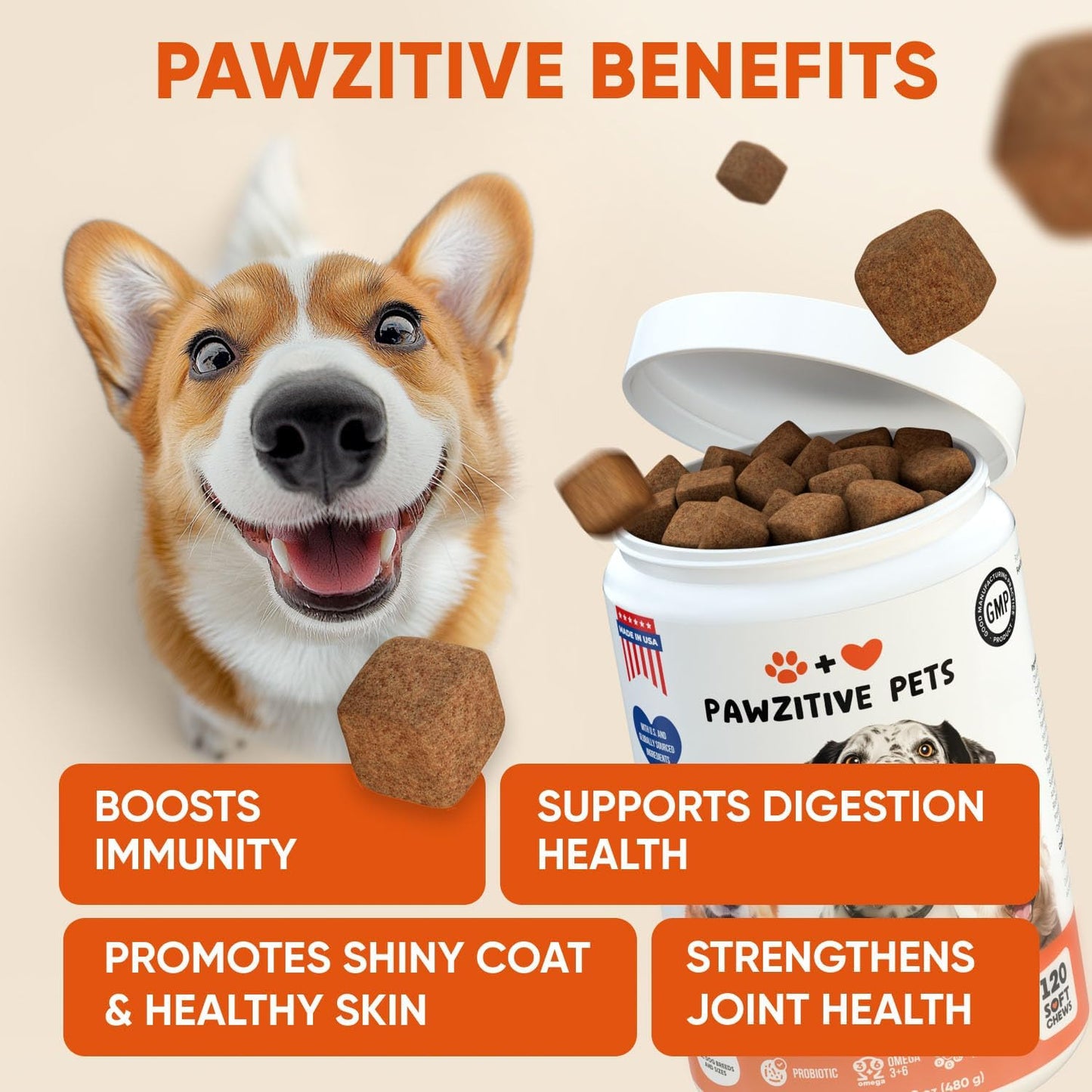 Dog Multivitamin Chews - Glucosamine Chondroitin Vitamin Chewables - 24 in 1 Dog Probiotic Treats for Skin, Joint, Bones, Liver - Immune Support Supplement with Vitamins & Minerals - All Breeds & Ages